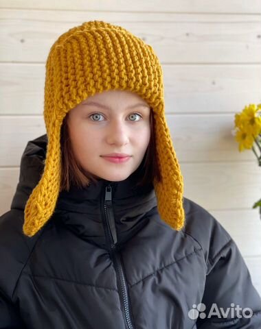 Шапка ушанка вязаная