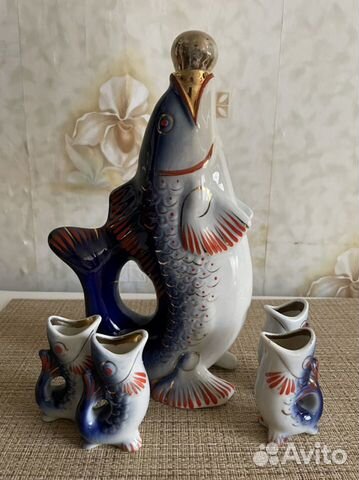 Графин-штоф и стопки-рыбки «Семейство карпов»