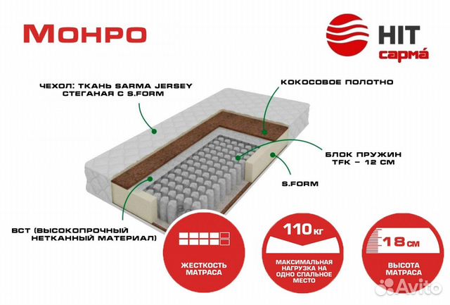 Матрас двуспальный пружинный от производителя Матрас двуспальный пружинный от производителя