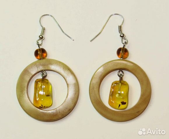 Комплект, кулон и серьги с янтарем и Кедра