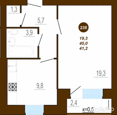1-к квартира, 41.2 м², 10/10 эт. 1-к квартира, 41.2 м², 10/10 эт.