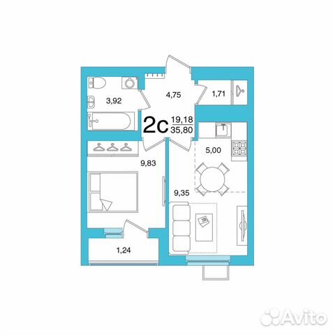 2-к квартира, 35.8 м², 8/26 эт. 2-к квартира, 35.8 м², 8/26 эт.