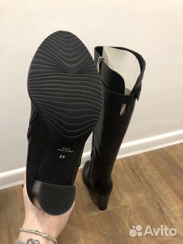 Сапоги зимние кожаные чёрные на каблуке