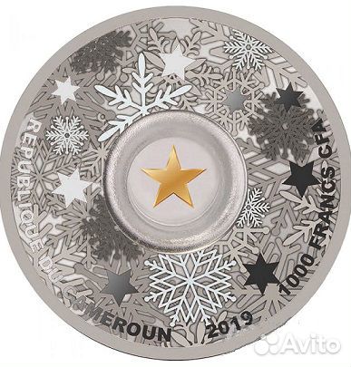 Монета С Рождеством серебро Камерун 2019г футляр Монета С Рождеством серебро Камерун 2019г футляр