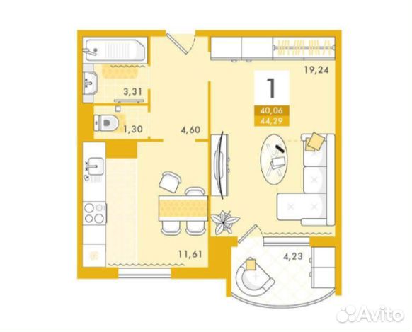 1-к квартира, 40.1 м², 4/10 эт.