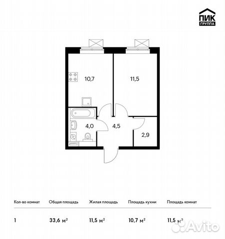 1-к квартира, 33.6 м², 23/25 эт. 1-к квартира, 33.6 м², 23/25 эт.