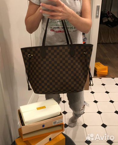 Сумка Louis Vuitton neverfull канва Damier Ebene
