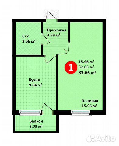 1-к квартира, 34 м², 2/3 эт.