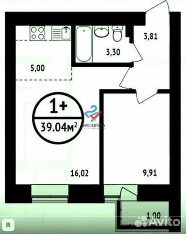 2-к квартира, 39 м², 5/16 эт. 2-к квартира, 39 м², 5/16 эт.