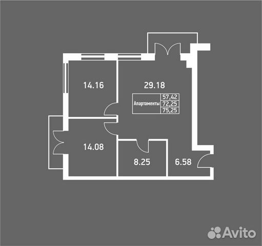 2-к квартира, 74.6 м², 4/5 эт.