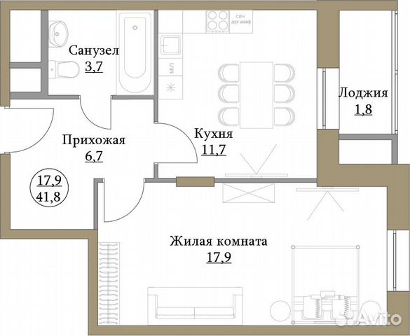 1-к квартира, 41.8 м², 5/17 эт.