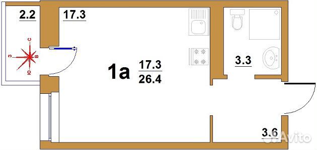 1-к квартира, 26 м², 7/12 эт.
