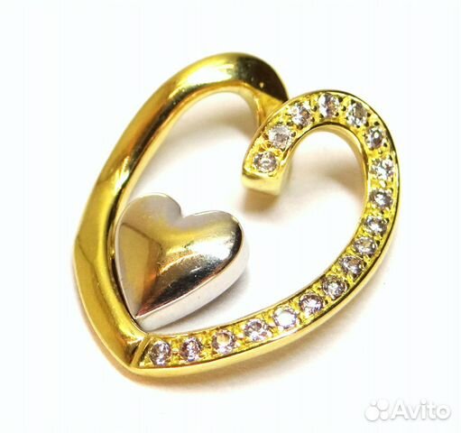 Золотой кулон 750 пробы, два сердца