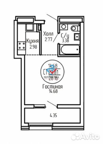 1-к квартира, 28.2 м², 12/19 эт.