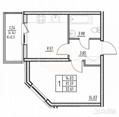 1-к квартира, 31.4 м², 2/24 эт. 1-к квартира, 31.4 м², 2/24 эт.