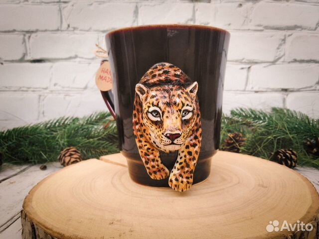 Леопард. Декор кружки из полимерной глины