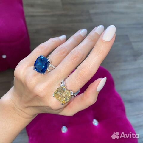 Серьги кольцо серебро синий камень graff Граф