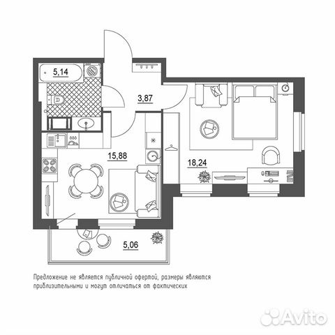 1-к квартира, 44.7 м², 14/19 эт.