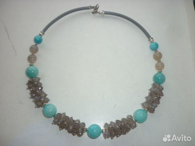 Авторский комплект из агата колье-чокер + серьги