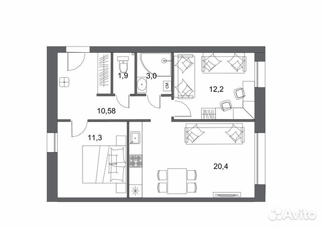 2-к квартира, 59.4 м², 1/3 эт. 2-к квартира, 59.4 м², 1/3 эт.