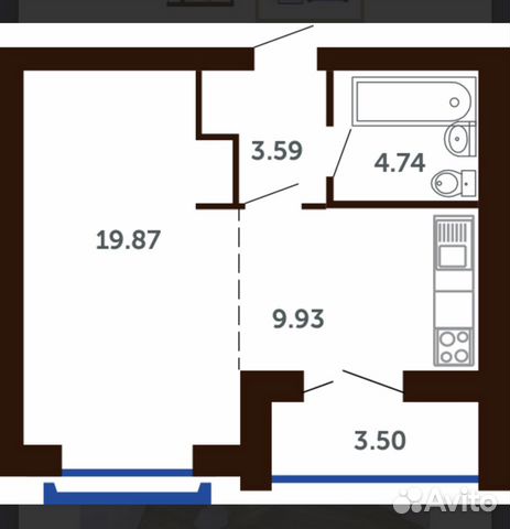 1-к квартира, 40 м², 4/9 эт.