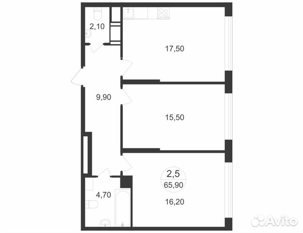 2-к квартира, 65.9 м², 3/10 эт. 2-к квартира, 65.9 м², 3/10 эт.