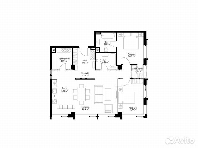 3-к квартира, 94.8 м², 15/16 эт. 3-к квартира, 94.8 м², 15/16 эт.
