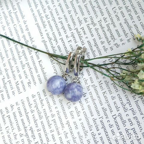 Серьги ангелит лиловый круглый Серьги ангелит лиловый круглый