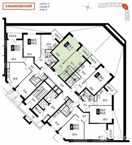 1-к квартира, 41.4 м², 2/25 эт. 1-к квартира, 41.4 м², 2/25 эт.