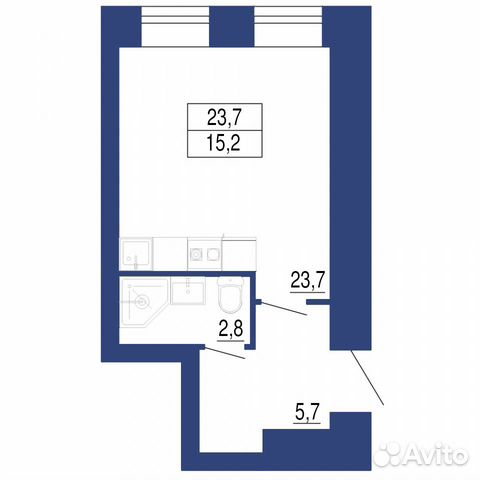 Студия, 23.7 м², 2/6 эт.
