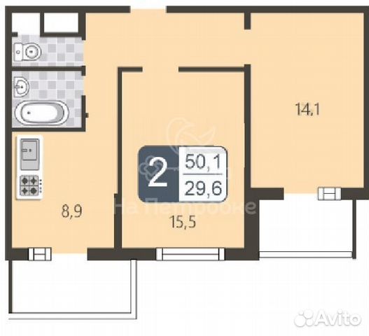 2-к квартира, 50.1 м², 6/14 эт. 2-к квартира, 50.1 м², 6/14 эт.