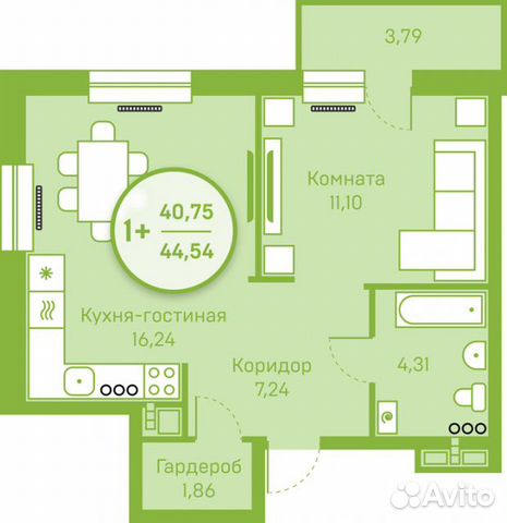1-к квартира, 40.8 м², 9/20 эт.