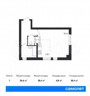 Квартира-студия, 35.6 м², 18/19 эт.