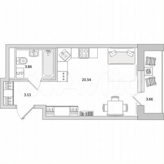 Квартира-студия, 27,9 м², 8/21 эт.
