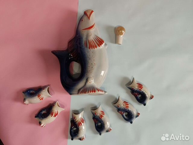 Штоф рыба СССР графин рюмки рыбки фарфор