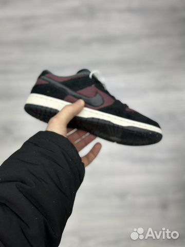 Кроссовки Nike Dunk Fleece бордовые женские черные