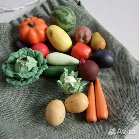 Набор овощи и фрукты из полимерной глины