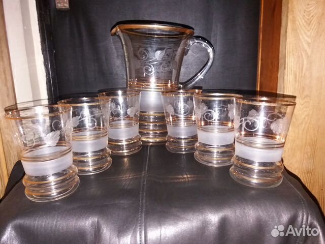 Набор кувшин и шесть стаканов - богемское стекло