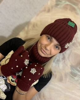 Новый комплект (шапка,снуд,варежки)