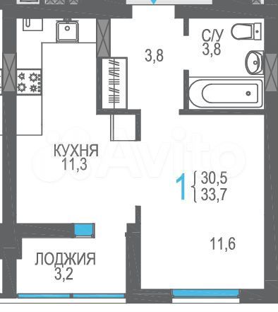 1-к. квартира, 33,7 м², 3/8 эт.