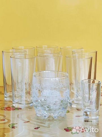 Стаканы для сока, стакан для виски, рюмка всё 200