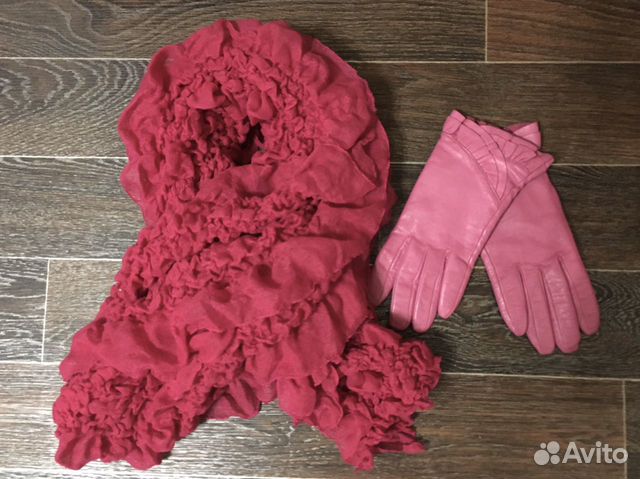 Перчатки из нат.кожи + мягкий уютный шарф