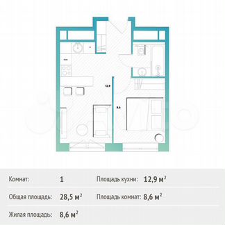 1-к квартира, 28.5 м², 27/30 эт.