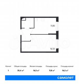 1-к квартира, 35.4 м², 2/23 эт.