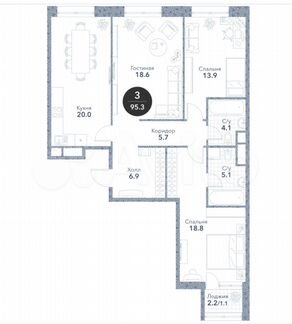 3-к квартира, 94.1 м², 19/20 эт.