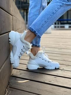 Кожаные кроссовки Dior с мехом