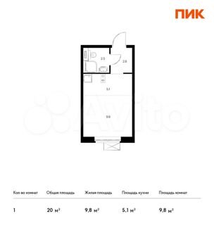 Квартира-студия, 20 м², 15/17 эт.