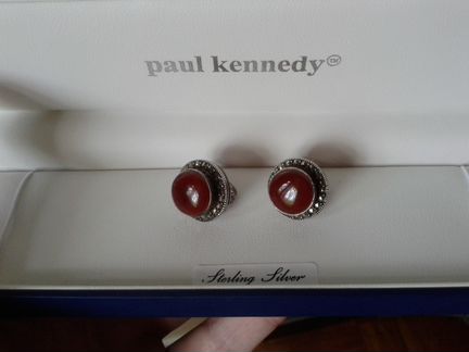 Серьги из сердолика в серебряной оправе (новые)