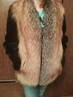 Шуба короткая (нубук, мех лисий), шапка (кожзамени