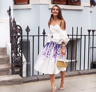 Пышная миди юбка с принтом лаванды